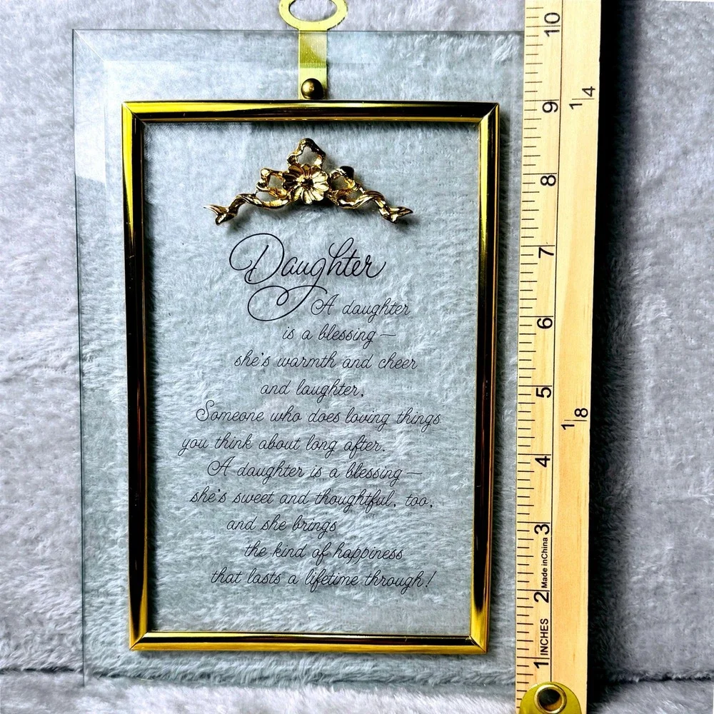 Daughter Glass Plaque Vintage Gold Trim Hanging Frame Sentiment Poem Gift‎ 1990s